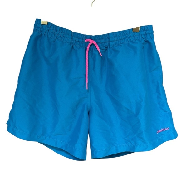 Chubbies | Men’s Trunks, Blue Shorts with Pink Patterned Pocket, Size Large - Picture 1 of 8